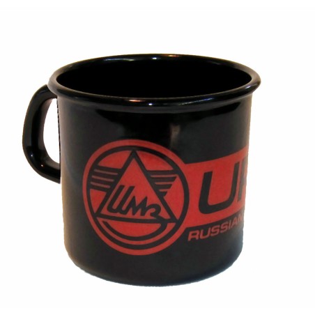 Blechtasse/Emailbecher schwarz mit Ural Logo