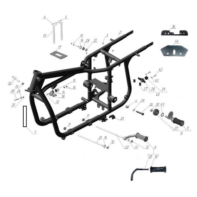 Black Passenger footrest, foldable, without rubber bumper